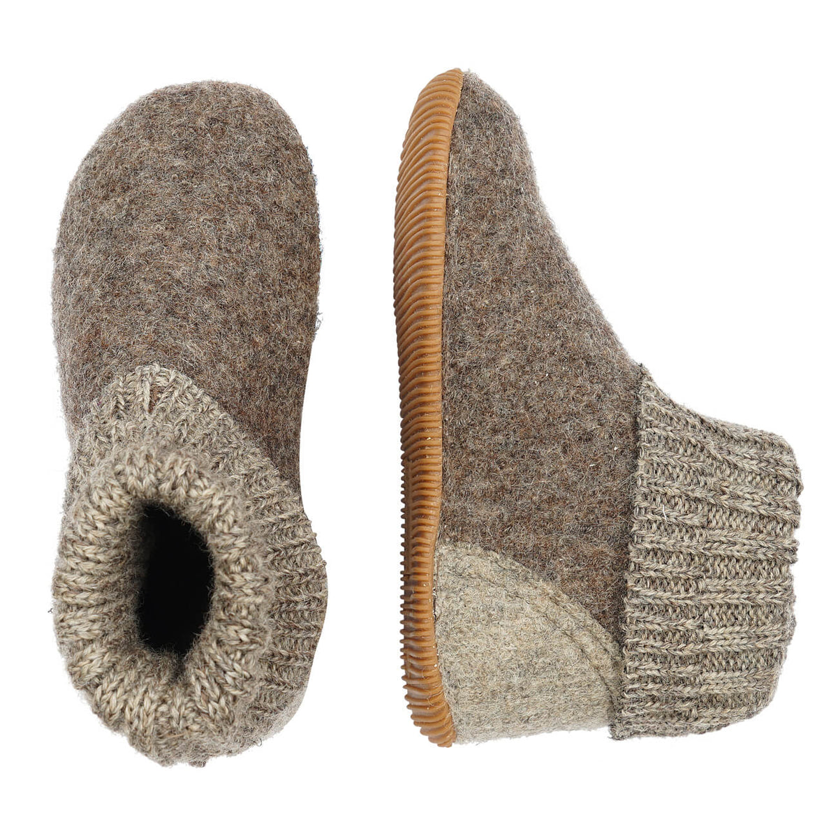Giesswein Taupe Wool Slippers giesswein-brown-felted-wool-  main image 3
